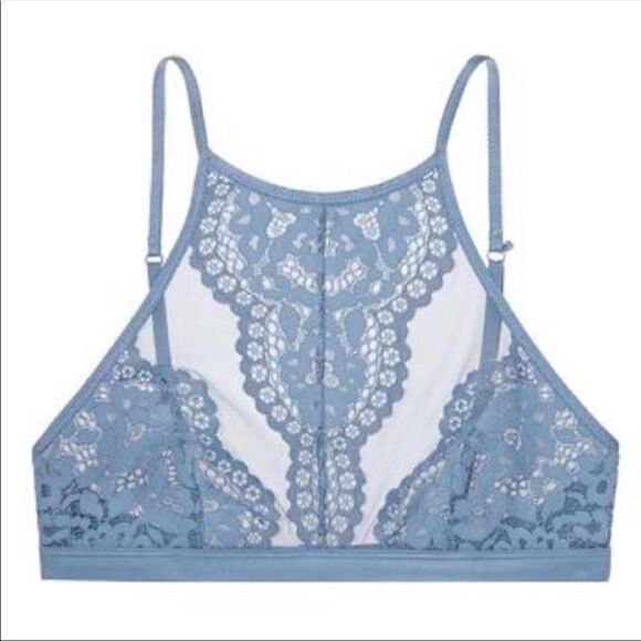 Victoria’s Secret Body High Neck Lace Mesh Bralette Blue Small - Picture 3 of 5